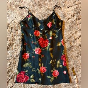 Babydoll black with roses mini dress